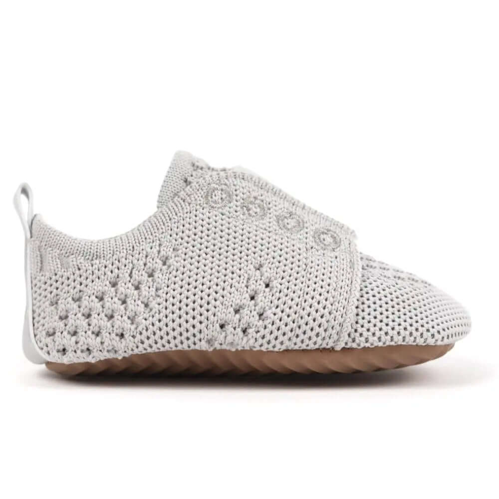 Sidekick Sneaker - Grey/Silver - HARTS Bootees #first shoes# #toddler# #baby# 0-6 month, 6-12 month, 12-18 month, 18-24 month toddler first shoes, baby shoes, baby must haves, sock shoe, hudson baby, ugg baby, mocassins, moccasins, 0 6 month 6 12 month 12 18 month 18 24 month grippy sole hard sole sock shoe best booties bootees first walkers baby essentials baby shower